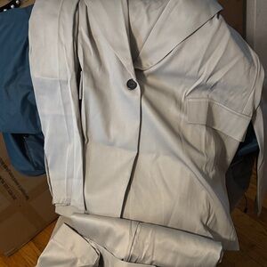 Grey Button-Up Jacket and Pants Set